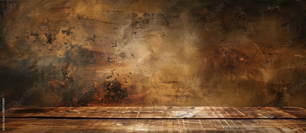 Aufkleber Wooden table on a textured grunge background ideal for use as a copy space image