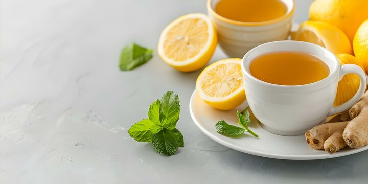 Ginger lemon remedy for cold and flu made with natural ingredients. Concept Natural Remedies, Cold and Flu Relief, Ginger Lemon Remedy, Healthy Ingredients, Home Remedies