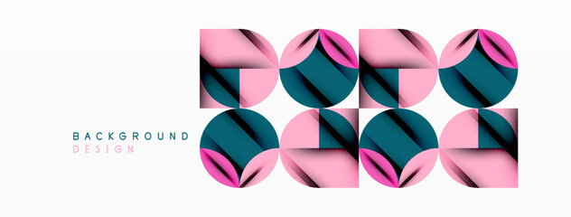 Circle, square and flower petal geometric background. Round shapes composition for wallpaper, banner, background or landing