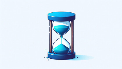Time passing. Blue hourglass on white background, concept for time