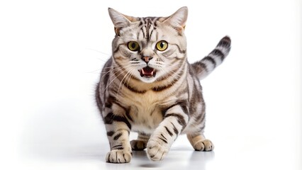 Fototapeta premium Playful British Shorthair Cat with Striking Green Eyes and Luxurious Fur