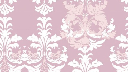 Elegant pink and white floral damask pattern background design, perfect for wallpaper, textiles, and decorative projects.