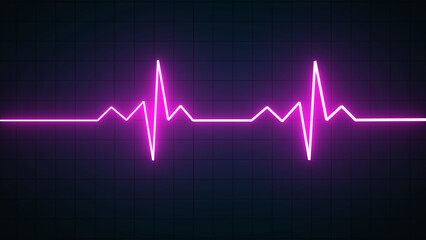 Nubes Globing Neon Heart Pulse Graphic Illustration Cardiogram heartbeat heat pulse glowing pink neon light loop animated black background.