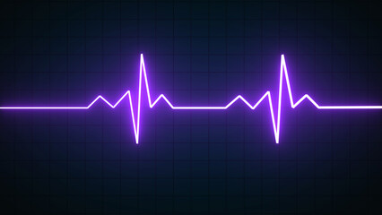 Nubes Globing Neon Heart Pulse Graphic Illustration Cardiogram heartbeat heat pulse glowing purple color neon light loop animated black background.