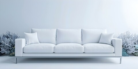 Fototapeta premium White sofa in front of large fish tank modern living room decor. Concept Modern Living Room Decor, White Sofa, Large Fish Tank Display