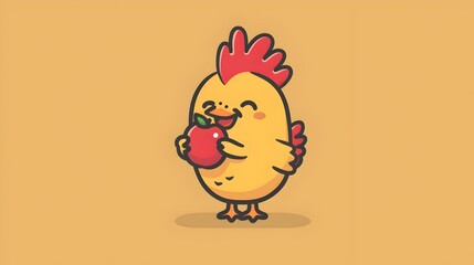 Obraz premium Cheerful Cartoon Chicken Character with Red Comb and Playful Expression