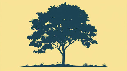 Fototapeta premium Silhouette of Tree on Yellow Background for Nature Design Projects, Minimalistic Arbor Illustration Perfect for Seasonal and Environmental Themes, Ideal for Posters