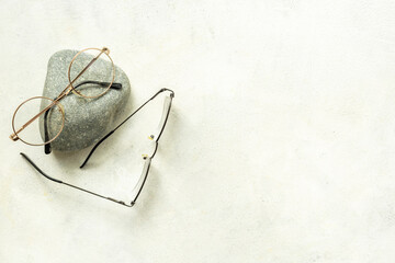 Circle vintage glasses, top view. Eye care concept