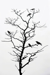 Fototapeta premium A black and white sketch of a tree with birds perched on its branches
