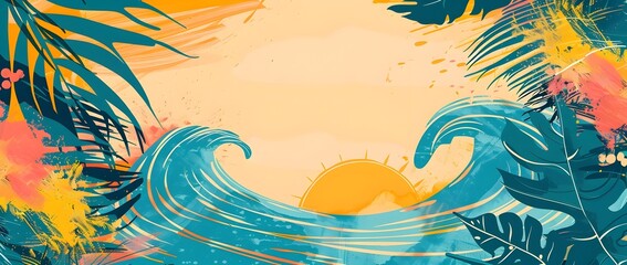 Radiant Summer Doodle Border Design with Blank Space for Message