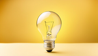 Incandescent light bulb on yellow background. Creative concept, innovation technology success