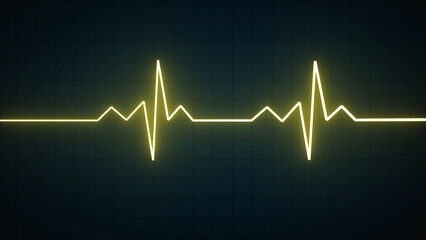 Nubes Globing Neon Heart Pulse Graphic Illustration Cardiogram heartbeat heat pulse glowing yellow color neon light loop animated black background.