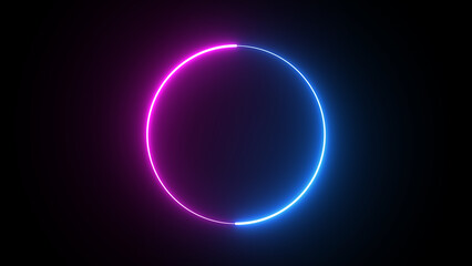 Round neon blue and purple and green frame against the black background of following 
