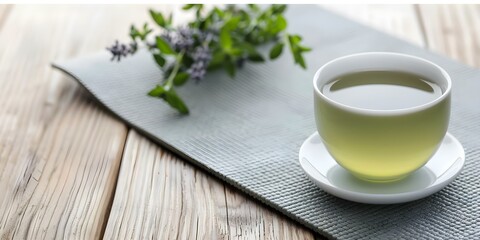 Holistic wellness promoted with yoga mat and herbal tea for mindful living. Concept Wellness Lifestyle, Yoga Practices, Herbal Remedies, Mindful Living, Holistic Health