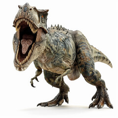 Naklejka premium A fierce Megalosaurus with its sharp teeth and agile build, ready to attack, isolated on white background.
