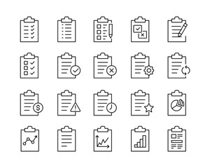 Clipboard Icons - Vector Line. Editable Stroke.