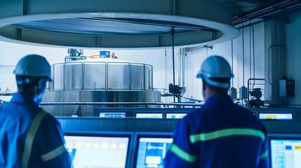 Engineers Overseeing Automated Water Treatment in Control Room