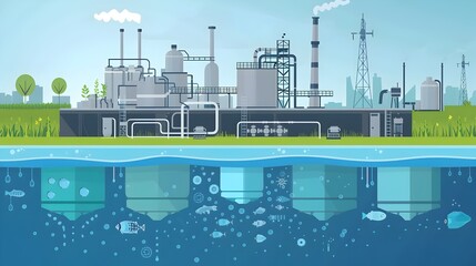Naklejka premium Cross-Section Diagram of Industrial Water Treatment Process and Stages