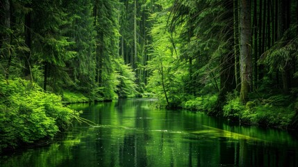 Obraz premium Green Forest River.