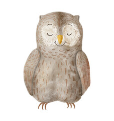 Cute Sleeping Owl. Watercolor Illustration. Nursery art.