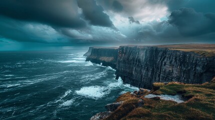 Naklejka premium Dramatic Cliffs and Stormy Sea.