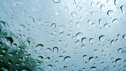 Close Up View Droplets Of Raindrops Attached To The Surface Of The Glass