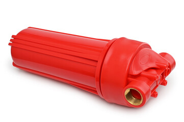 Red plastic filter housing for hot water purification
