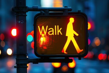 Walk Sign in City at Dusk