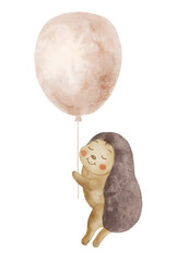 Cute Sleeping Hedgehog. Watercolor Illustration. Nursery Art.