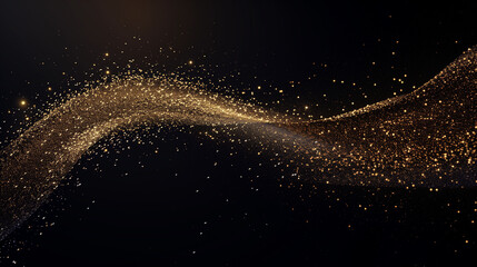 A stream of golden glitter appeared on the black background. The glitter fell in a way that looked like it was blown by the wind. The scene was quirky and fun.