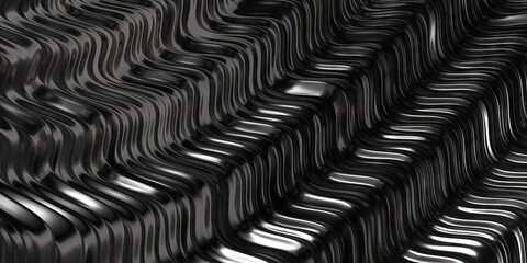 Dark silver striped pattern background. Industrial abstract shape of waves