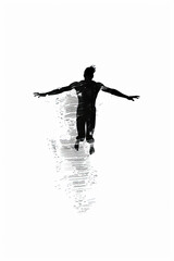 A black and white sketch of a swimmer slicing through calm water