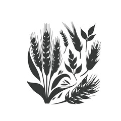 Set of minimalistic flat design wheat silhouettes. Hand drawn vector illustration ,Vector silhouette of wheat. Silhouette. Wheat in the field on a white background.