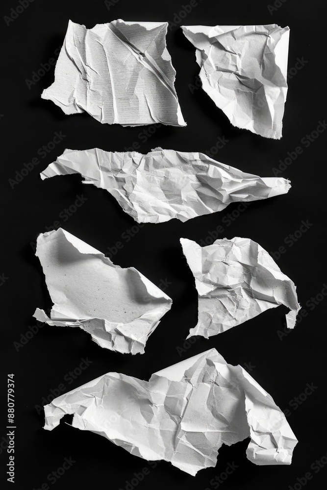 Poster A collection of white papers arranged on a black surface, ideal for use in designs and presentations
