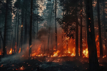 Forest fire, trees on fire. Climate change.