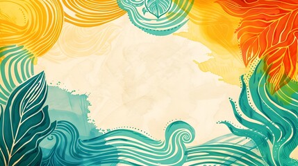 Vibrant Summer Doodle Border Design with Blank Space for Message or Background