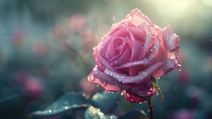 Rose with raindrop and bokeh background with copy space