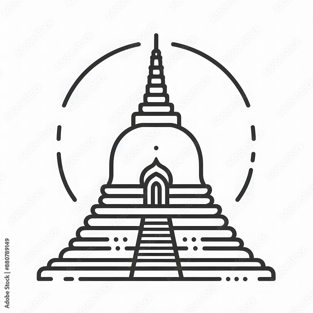 Fototapete ai generate of simple design of one line icon depicting of buddha's stupa, isolated in white