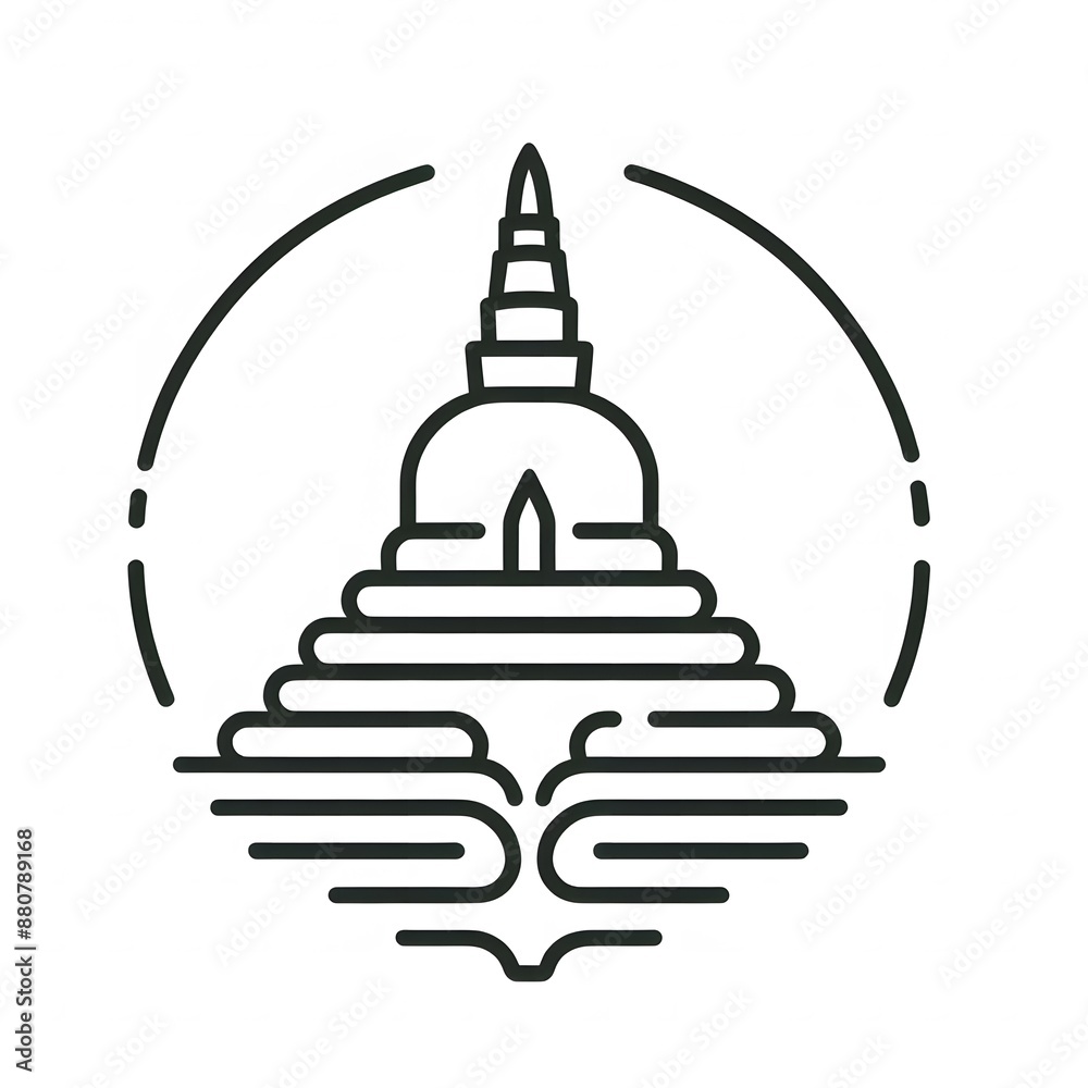 Fototapete ai generate of simple design of one line icon depicting of buddha's stupa, isolated in white