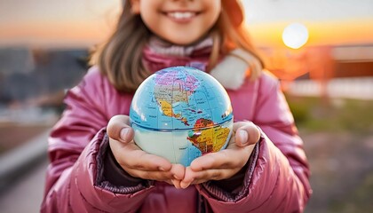 Little Girl Holding Small Globe