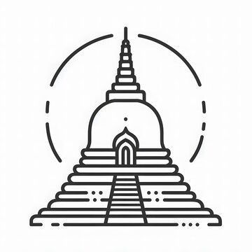 recommend clip art: AI Generate of Simple design of One Line Icon Depicting of Buddha's Stupa, Isolated in White