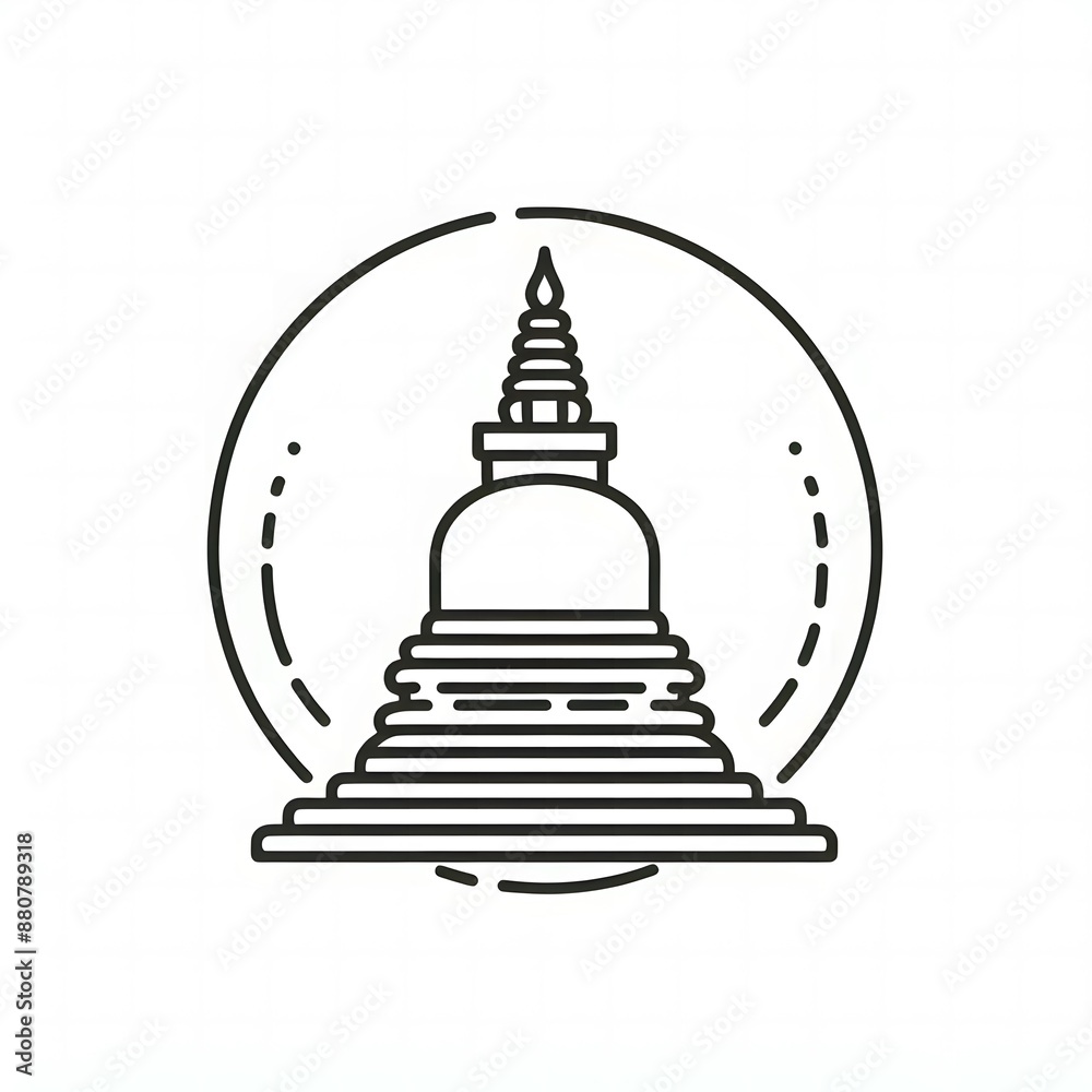 Fototapete ai generate of simple design of one line icon depicting of buddha's stupa, isolated in white