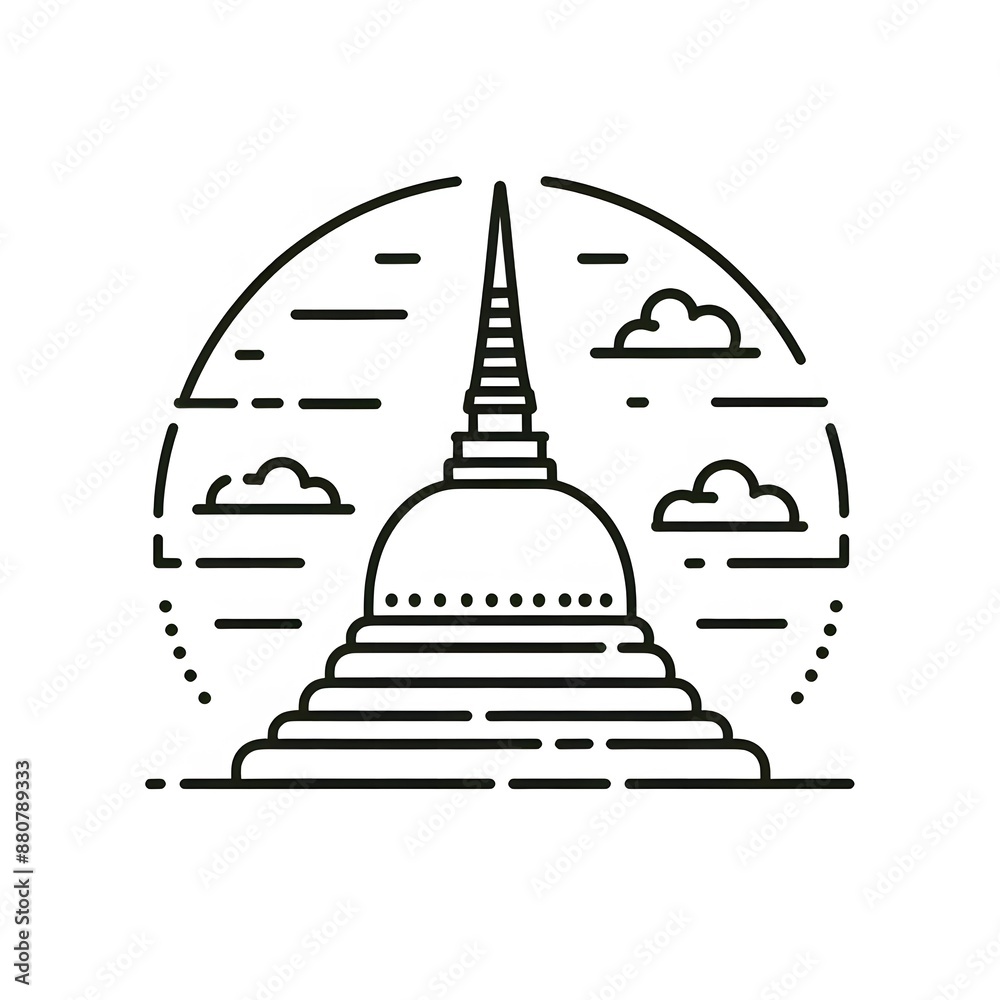 Fototapete ai generate of simple design of one line icon depicting of buddha's stupa, isolated in white