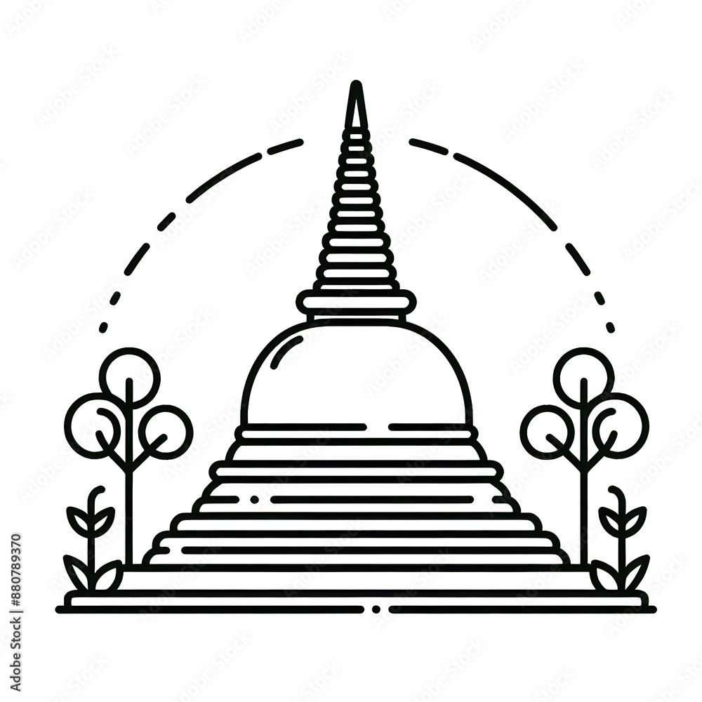 Fototapete ai generate of simple design of one line icon depicting of buddha's stupa, isolated in white