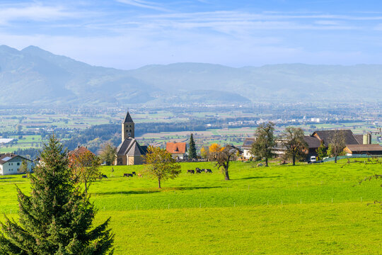 Village of Batschuns in the Rhein Valley, State of Vorarlberg, Austria, 