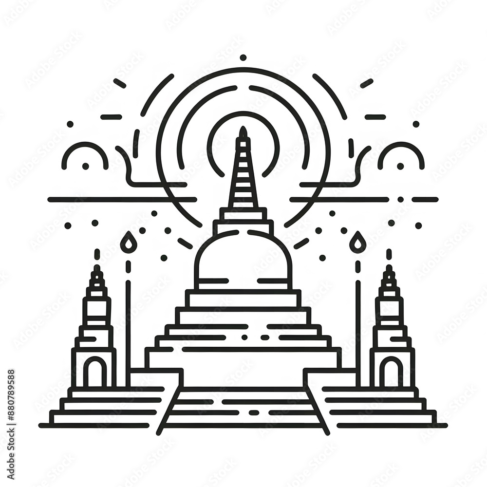 Fototapete ai generate of simple design of one line icon depicting of buddha's stupa, isolated in white
