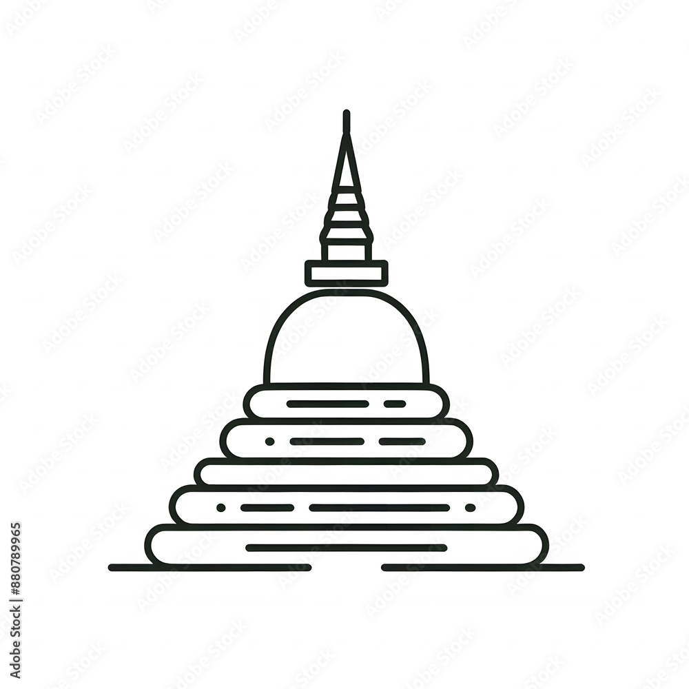 Fototapete ai generate of simple design of one line icon depicting of buddha's stupa, isolated in white