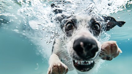 Obraz premium Silly Greyhound Diving in Clear Sunny Atmosphere