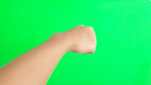 Multiple punch hand gesture isolated on green screen background chroma key