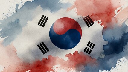 watercolor art of South Korea flag. National Liberation Day of Korea concept. 